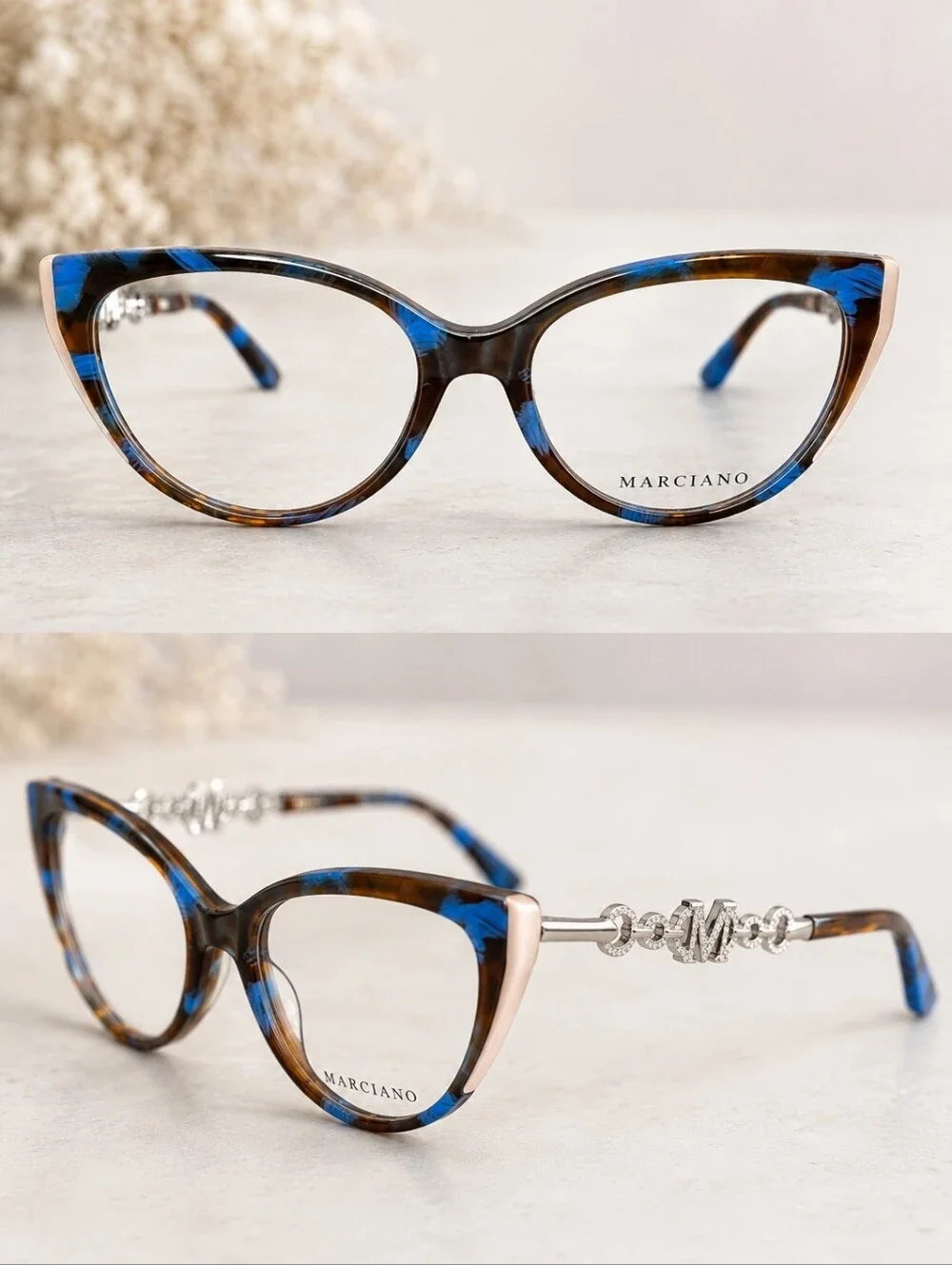 Marciano by GUESS Cat Eye Eyeglass Frames Blue Tortoise RX Ready New